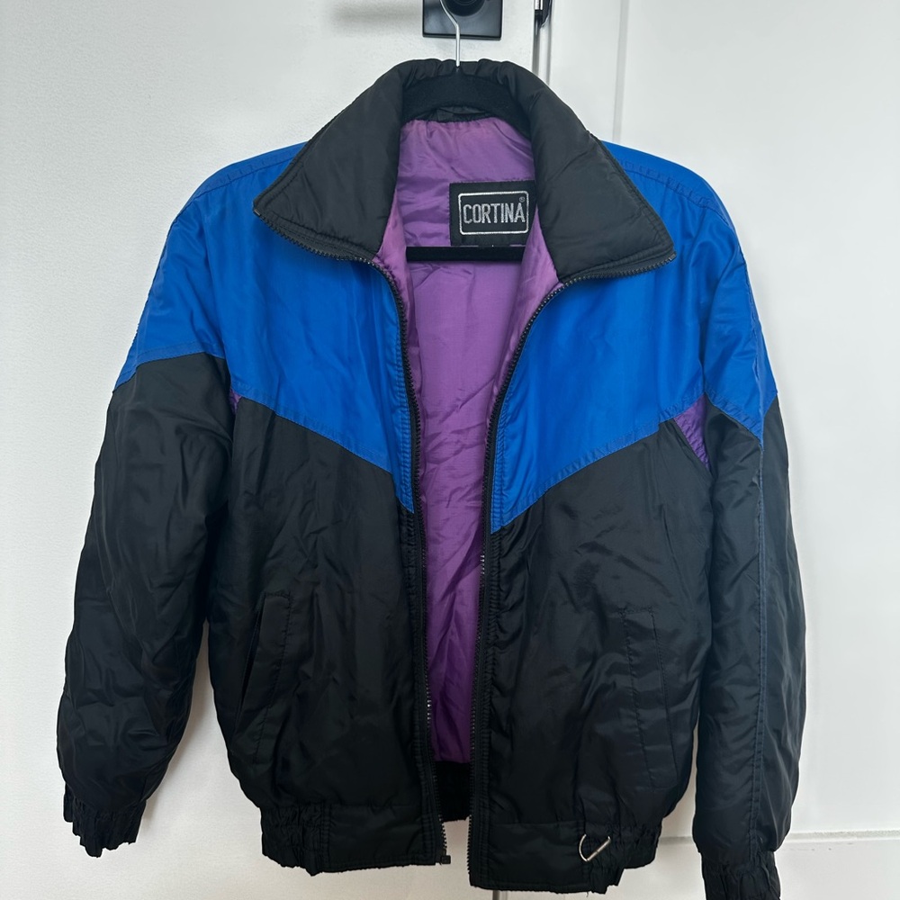 Vintage Men's Black and Blue Windbreaker Jacket